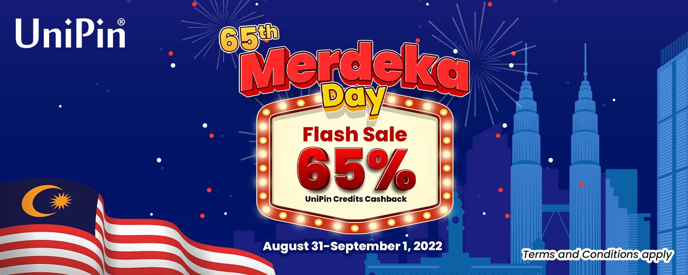 Merdeka Day FLASH SALE-65% Cashback of UniPin Credits! (MY)
